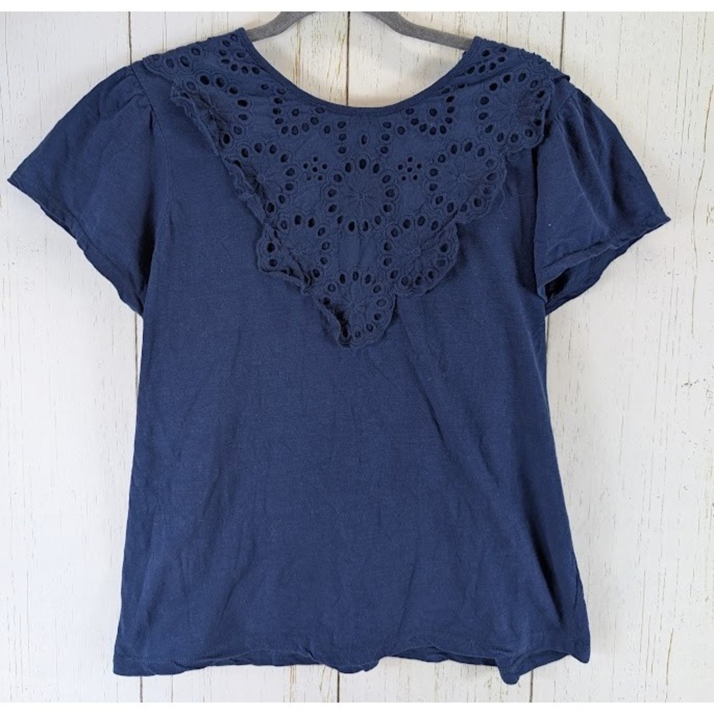 St Johns Bay‎ Size XL Blue Cotton Eyelet Womens Short Sleeve Casual Top